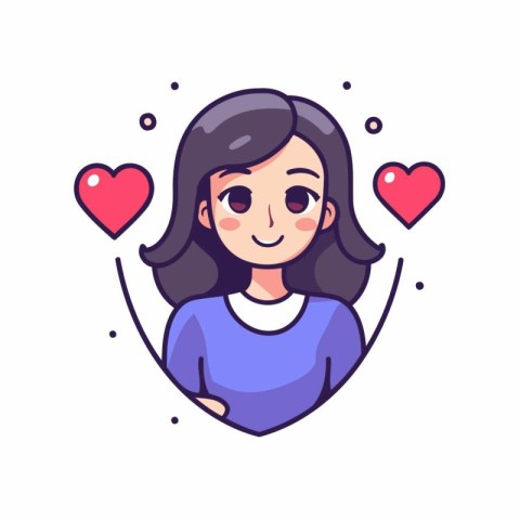 Vector illustration of a girl with long hair in a heart shape.