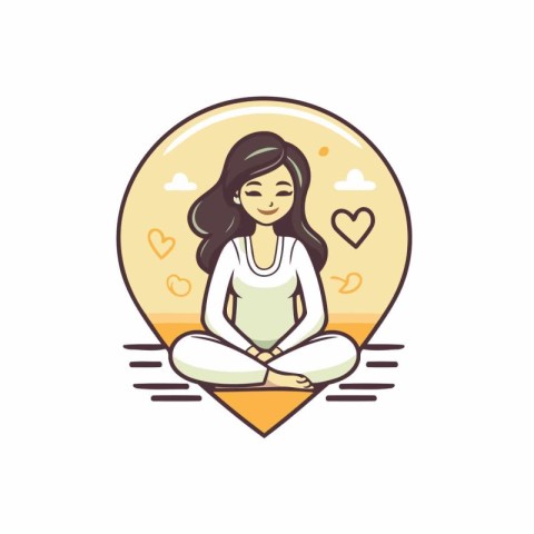 Woman meditating in lotus position. Vector illustration in flat