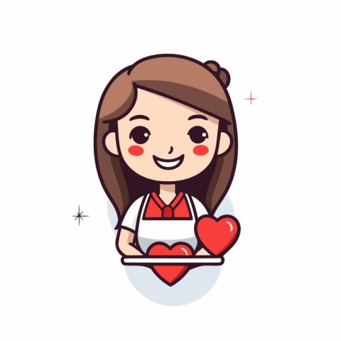 Cute little girl with a heart in her hands. Vector illustration.