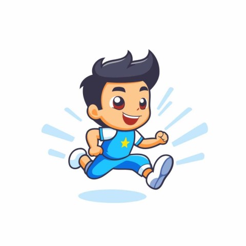 cute little boy running isolated on white background. vector ill