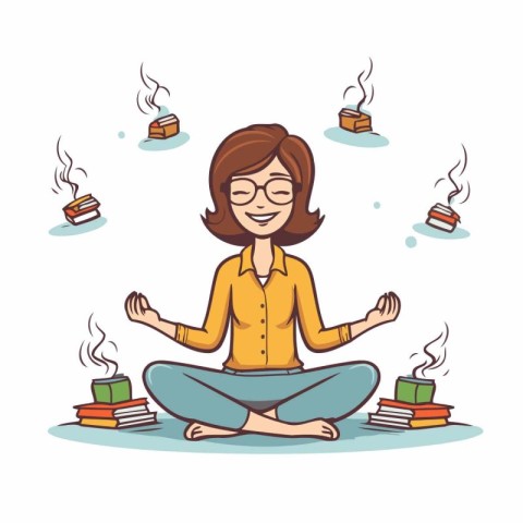 Woman meditating in lotus position. Vector illustration in carto