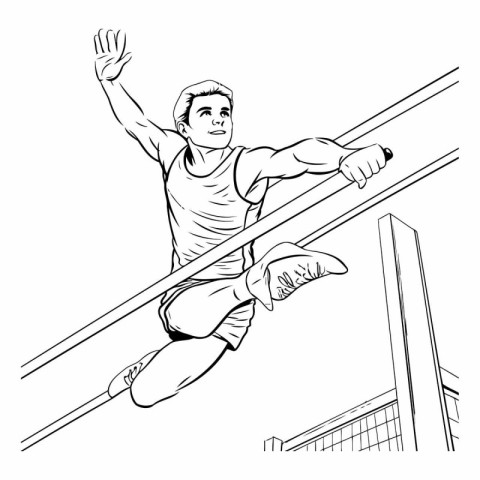 Sketch of a man jumping over a hurdle. Vector illustration