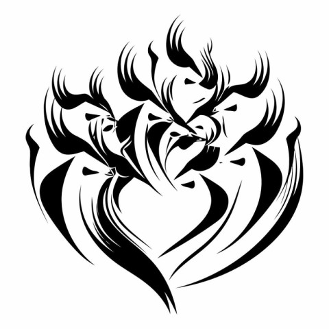 Black and white vector illustration of a pair of dragons in love