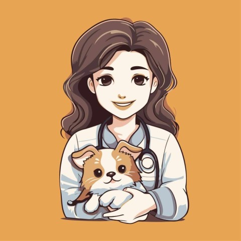 Veterinarian girl with a guinea pig. Vector illustration.