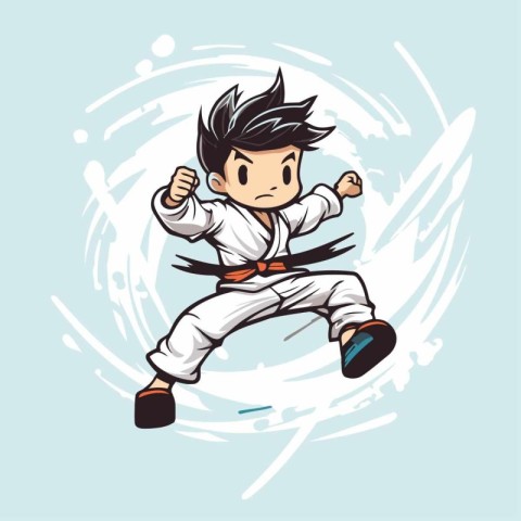 Karate boy character. Martial arts. Vector illustration in carto