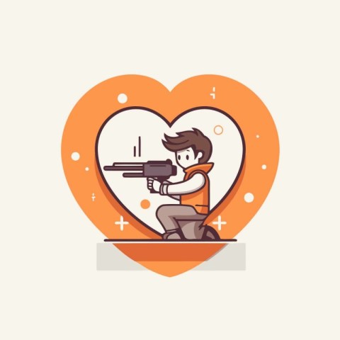 Vector illustration of a man with a gun in the shape of a heart