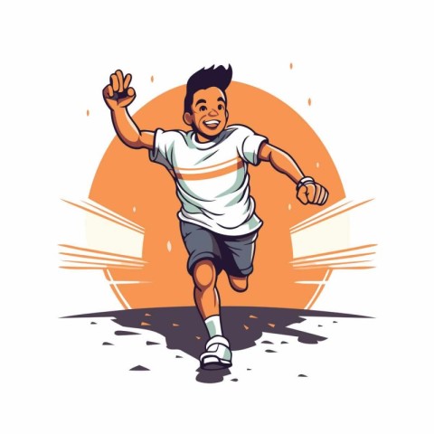 Vector illustration of happy boy running and jumping. Healthy li