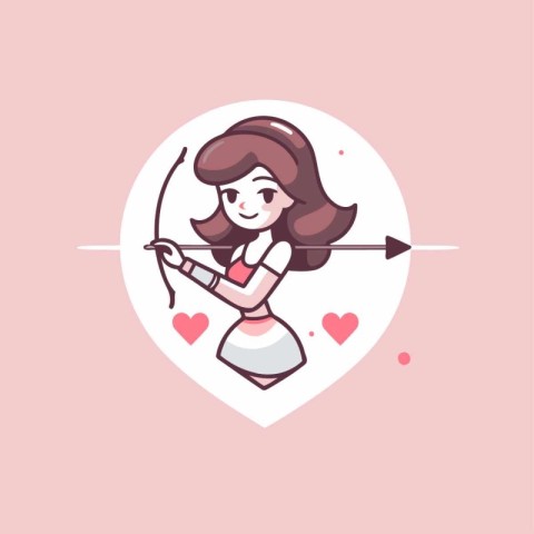 Cupid girl with bow and arrow in heart shape vector illustration