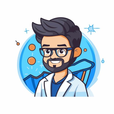 Cartoon doctor with beard. mustache and glasses. Vector illustra