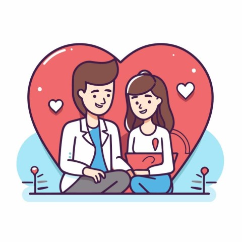 Vector illustration of a couple in love sitting in front of a bi