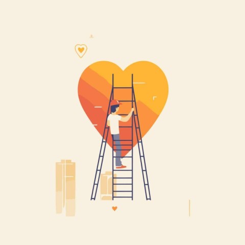 Vector illustration in flat design style. A man climbs the ladde