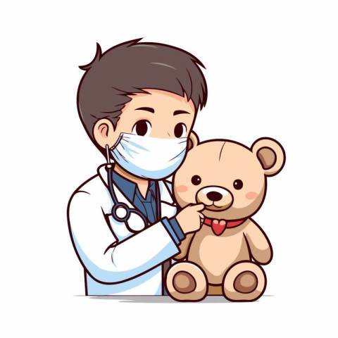 Doctor and teddy bear. Health care concept. Vector illustration.