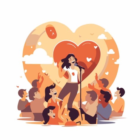 Crowd of people with heart. Vector flat graphic design illustrat