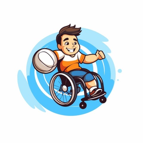 Disabled man in a wheelchair with ball. Cartoon vector illustrat