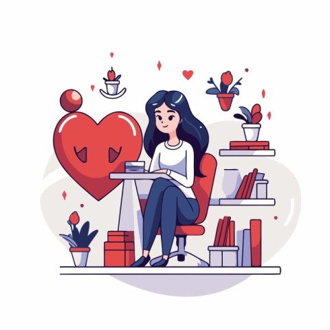 Young woman sitting on a chair and reading a book. Vector illust