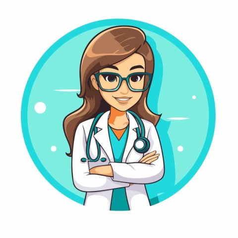 Doctor woman cartoon character. Vector illustration of a female