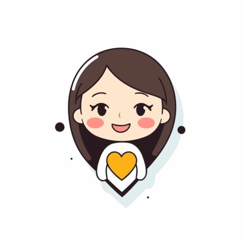 Cute girl with heart icon. Vector illustration in cartoon style.