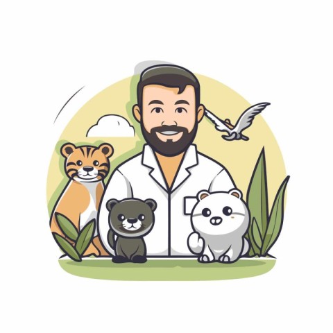 Veterinarian with pets. Vector illustration in a flat style.