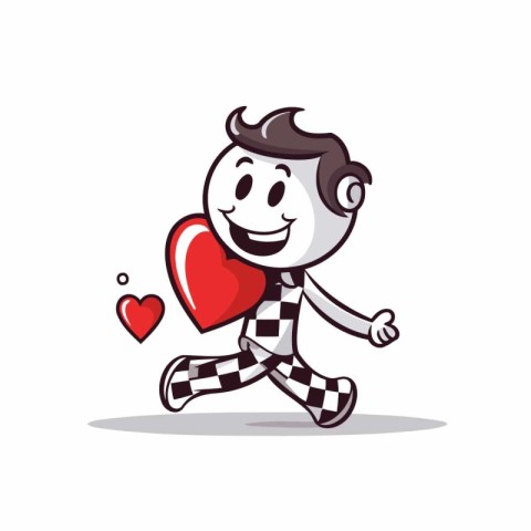 Vector illustration of a funny cartoon man running with a big re