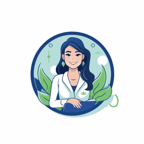 Female doctor with stethoscope in round frame. Vector illustrati