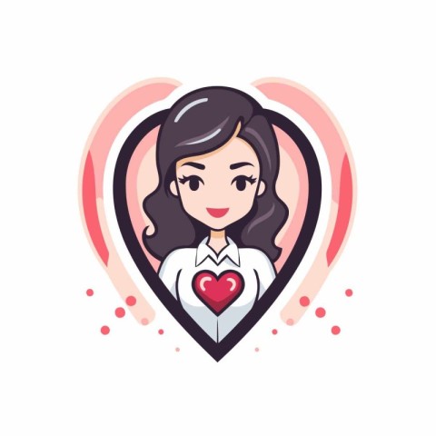 Lovely girl with heart in the form of a heart. Vector illustrati