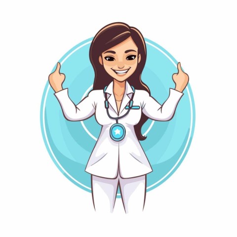 Smiling doctor woman with stethoscope cartoon character vector i