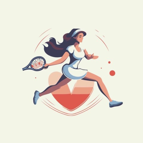 Tennis player woman with racket and ball. Vector illustration in