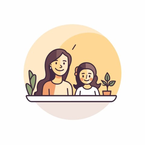 Mother and daughter in bathtub. Vector illustration in flat styl