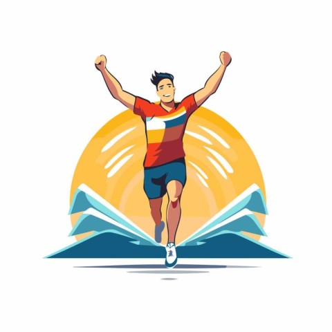 Man running on the book. Healthy lifestyle concept. Vector illus