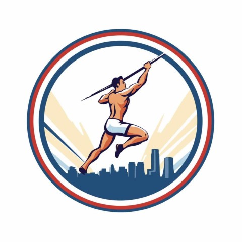 Illustration of a male javelin thrower jumping set inside circle