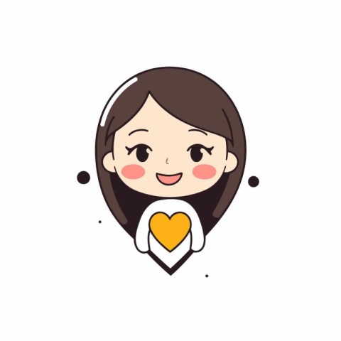 Cute girl with heart in her hand. Vector illustration on white b