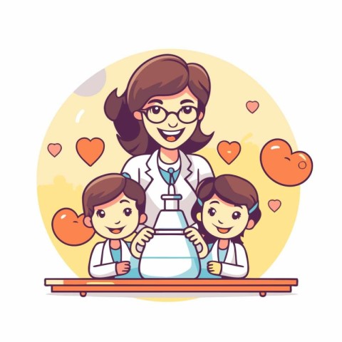 Vector illustration of a teacher and children in the classroom.