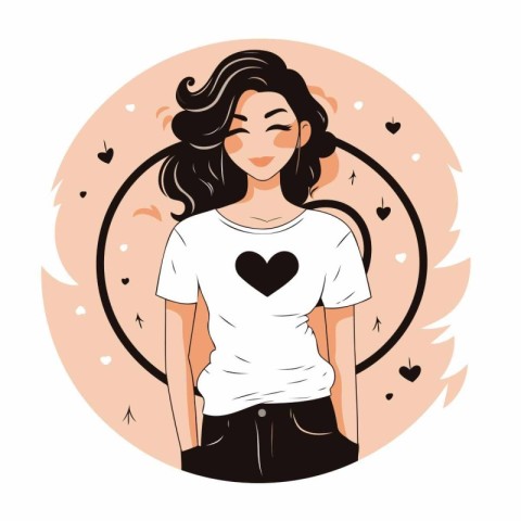 Beautiful girl with a heart in her hand. Vector illustration.