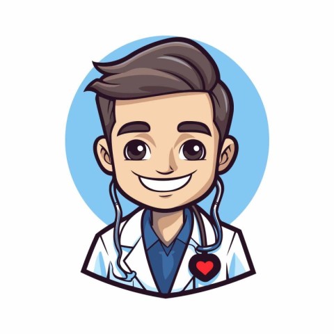 Handsome cartoon doctor with stethoscope vector illustration gra