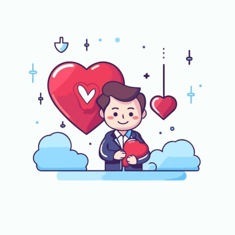 Valentine's day concept. Cute man with heart and cloud. Vector i