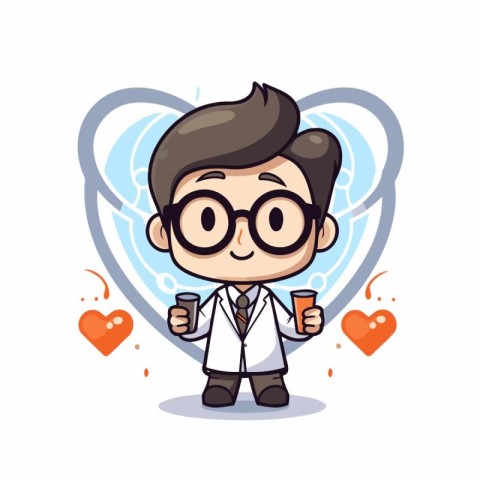 Cute Doctor Cartoon Character With Coffee Cup Vector Illustratio