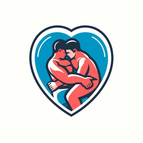 Emblem of a loving couple hugging each other. Vector illustratio