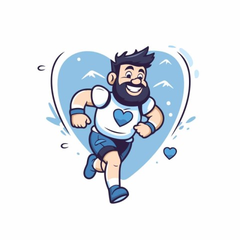 Vector illustration of a man running with a heart in his hand.