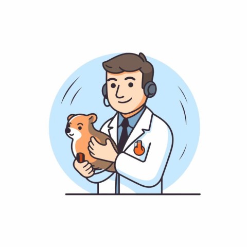 Veterinarian with a dog. Vector illustration in cartoon style.