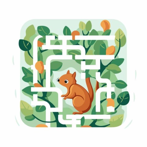 Maze with squirrel. Game for kids. Labyrinth conundrum. Vector i