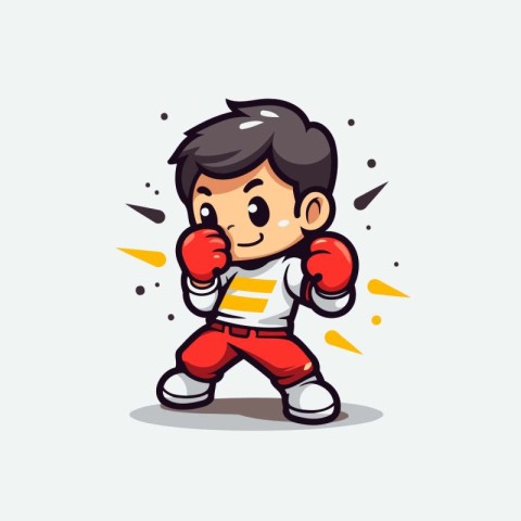 Boxing Kid - Cute Cartoon Mascot Character Vector Illustration