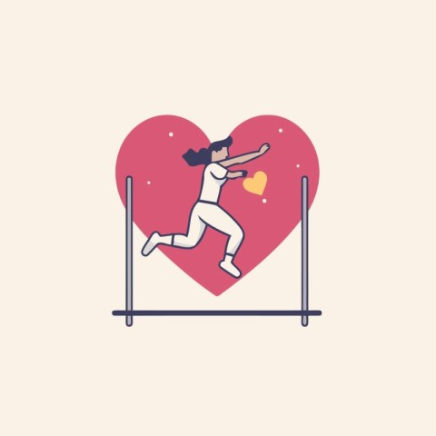 Vector illustration of a woman athlete jumping in a heart shape.