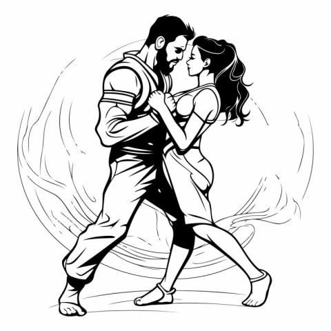 Man and woman dancing tango. Vector illustration ready for vinyl