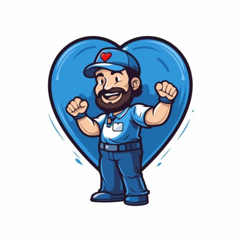 Vector illustration of a man in a blue heart with a beard.