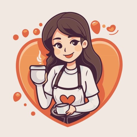 Coffee lover girl with cup of coffee. Vector illustration.