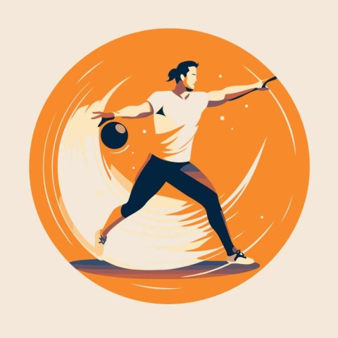 Vector illustration of a young man doing fitness exercises with