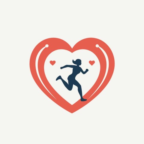 Running man with heart. Love icon. Vector illustration in flat s