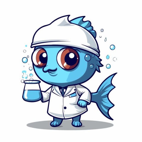 Scientist fish character cartoon on white background vector illu