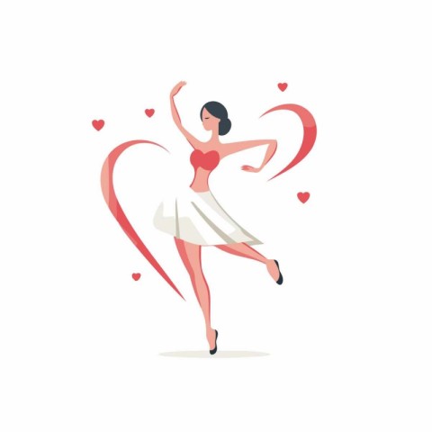 Lovely ballerina dancing in a heart shape. Vector illustration.