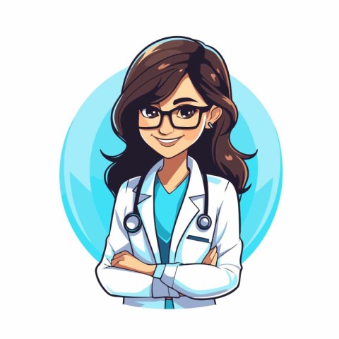 Vector illustration of a female doctor with stethoscope and glas